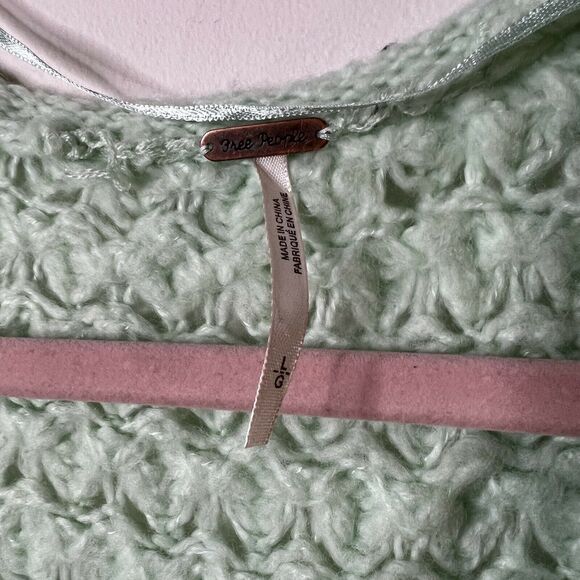 Free People Crashing Waves Open-Knit Chunky Oversized Sweater Mint Green Large - Picture 7 of 11